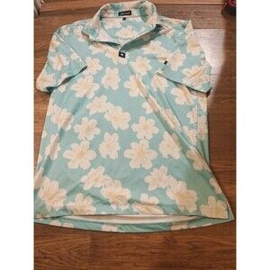 Bad Birdie Polo Shirt Mens Large Blue Floral Print Golf Performance Stretch